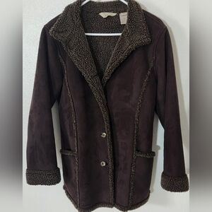 LL Bean Brown Faux Suede Coat with Sherpa lining.